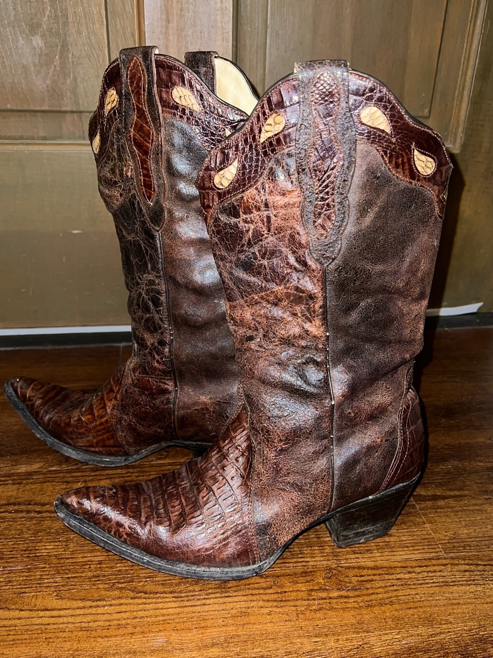 Buitre Brown Alligator Leather Western Tan Rodeo Cowboy Heeled Boots Size 10 - Picture 2 of 13
